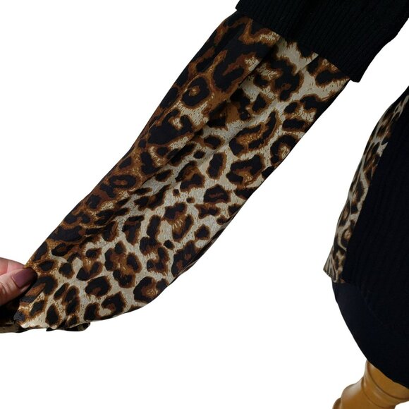 Veronica Beard Leopard Print Mixed Combo Black Sweater Top Medium - Picture 10 of 13